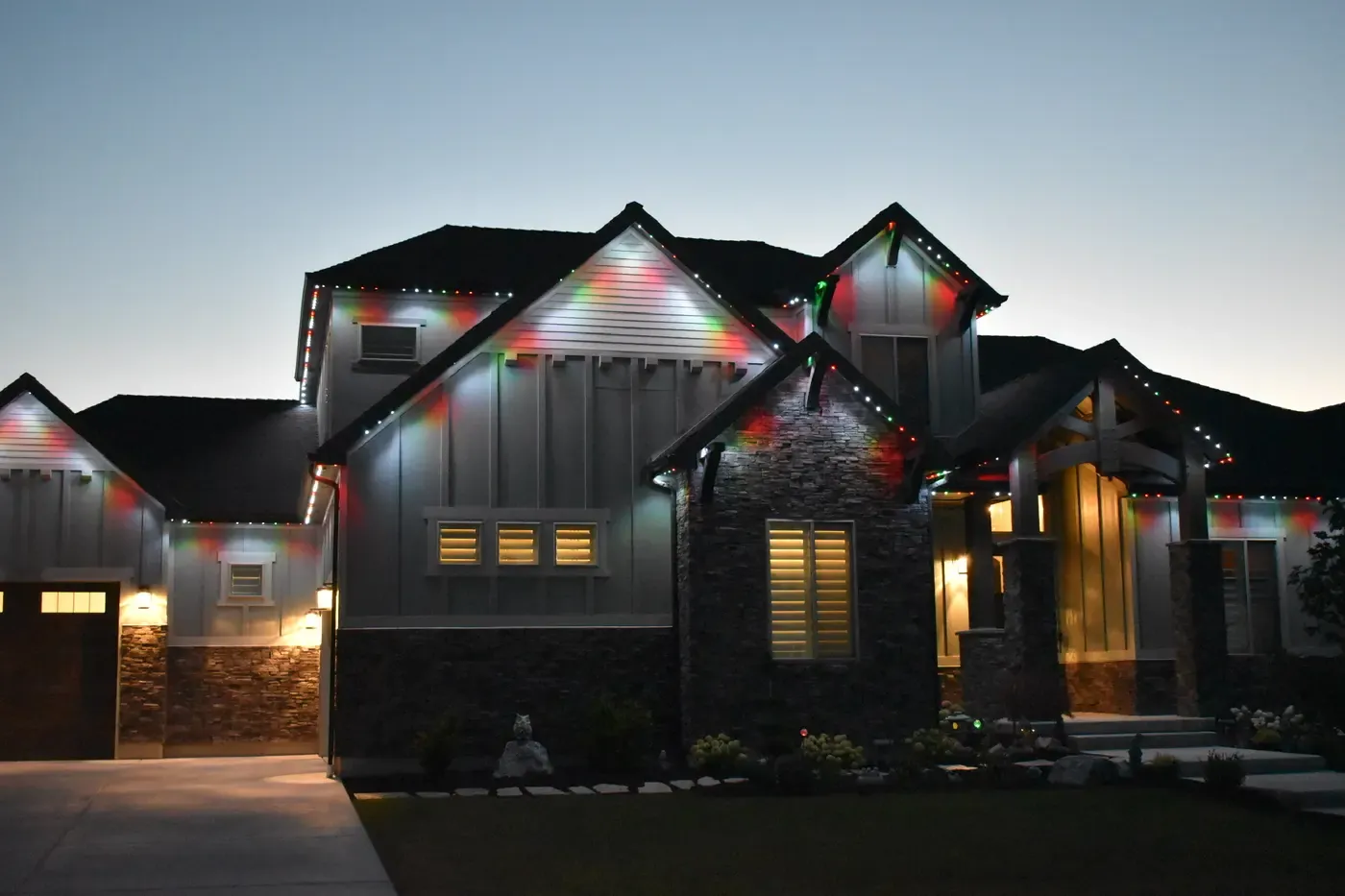 Home running red and green along every gable